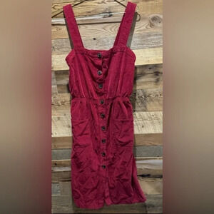 Urban Outfitters Cordelia Corduroy Midi Dress red burgundy pockets boho 70s M